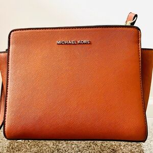 Michael Kors Saffiano Leather Crossbody Bag | Cognac Brown | Gold Hardware